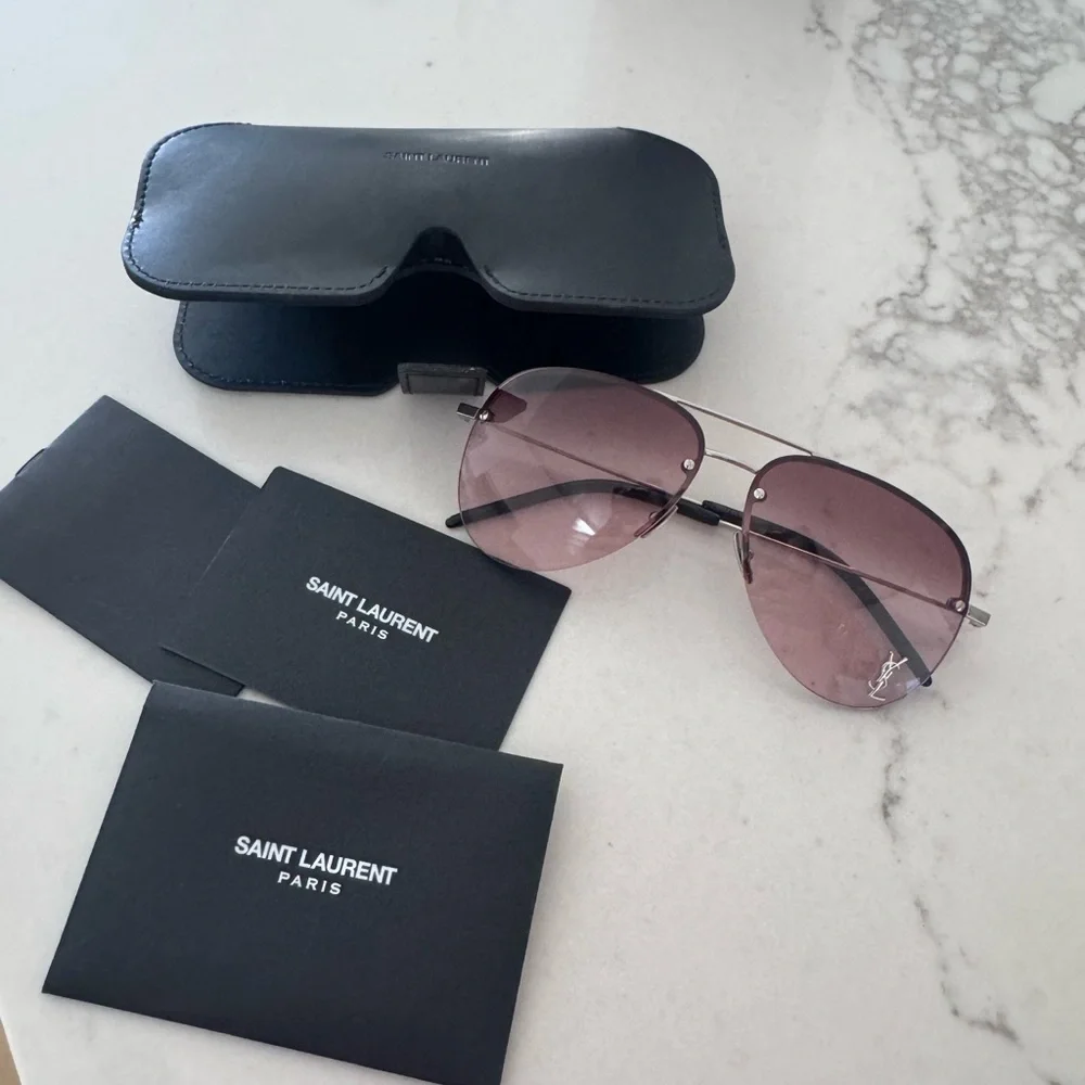 Saint Laurent Black Frame with Pink Lens Sunglasses - Picture 1 of 6